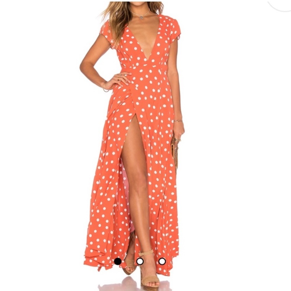 TULAROSA Sid Polka Dot Wrap Midi Dress Roselle - Picture 2 of 10